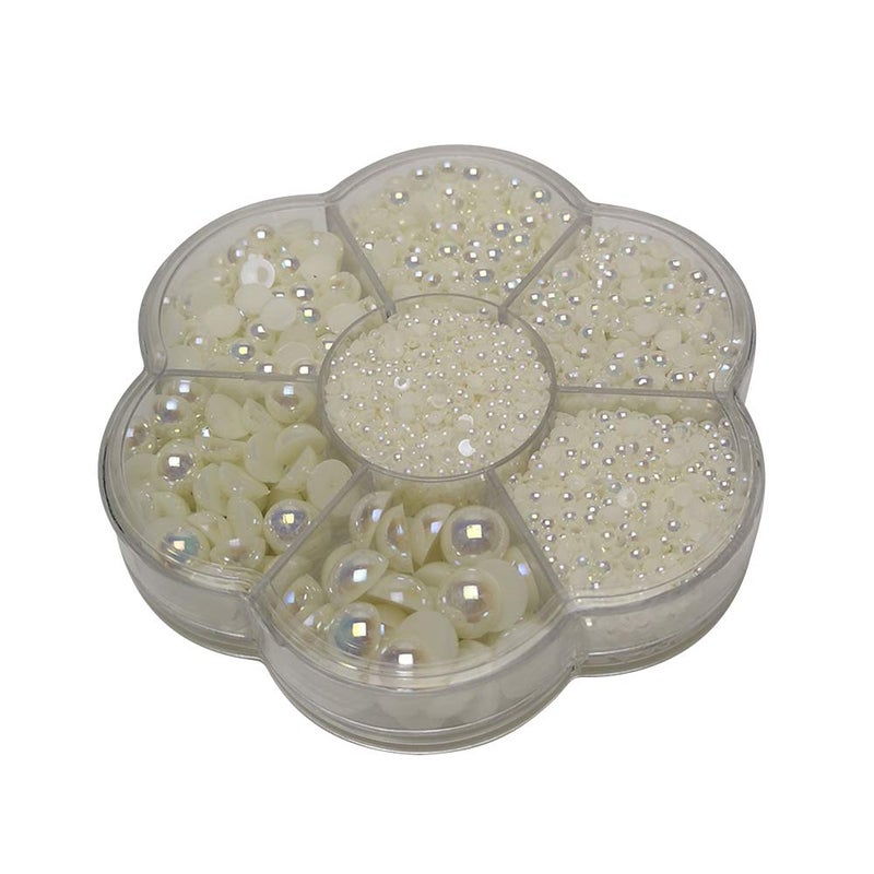 Chenkou Craft شينكو كرافت 3000 قطعة 1 صندوق لؤلؤ نصف دائري مسطح مزيف بلون البيج (كرة نصفية بيج) - Image 3